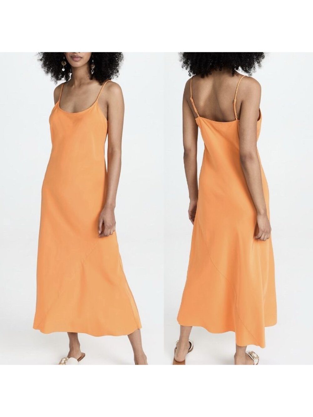 AYR Ten Outa Ten Orange Silk Midi Slip Dress Sleeveless Women’s Size Large